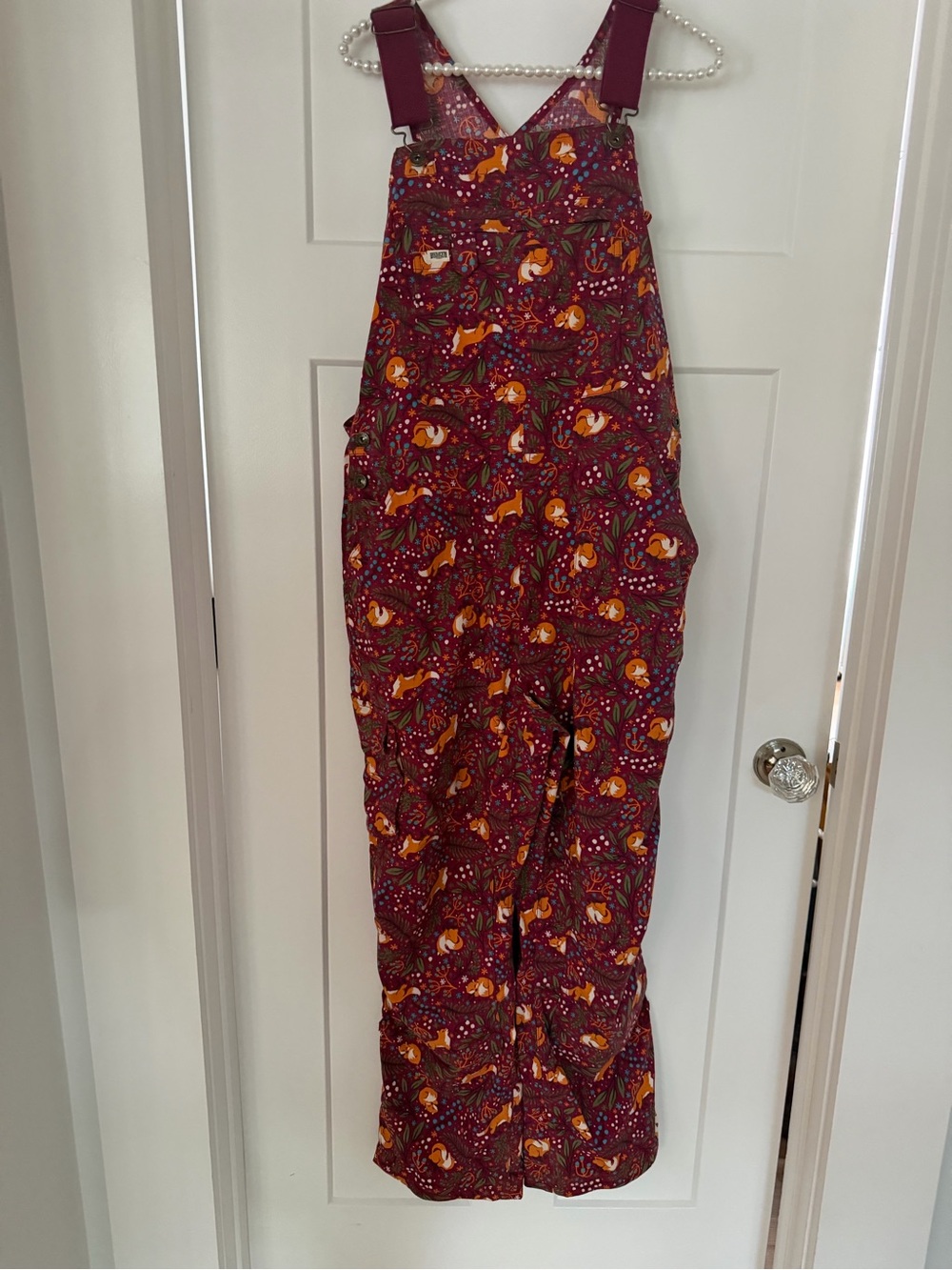 Duluth Trading Co Maroon Floral Fox Print Overalls - Picture 13 of 13
